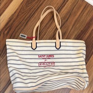 Coach Cream and Navy Striped Tote